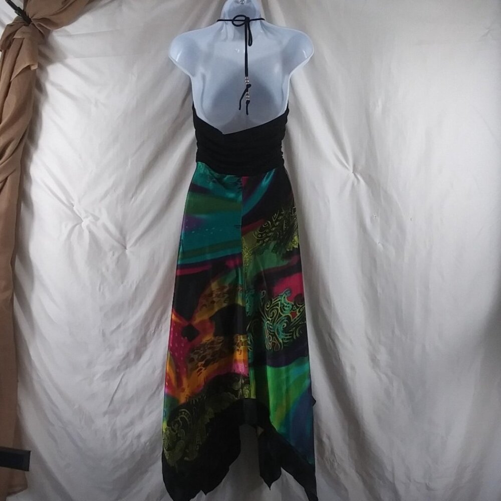 Speechless Women's Green /Pink Sleeveless Artsy Asymmetrical Midi Size L - Picture 3 of 10
